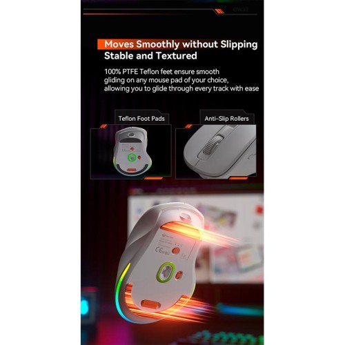 Миша MEETION Wired+2.4G+Bluetooth Gaming mouse GW32 |7 Keys, 8000dpi, 35-115h, RGB| white