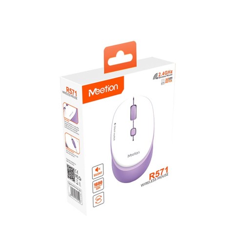 Миша MEETION 2.4G Wireless Office Mouse R571 |1000/1200/1600 DPI, AA Battery| white-pink