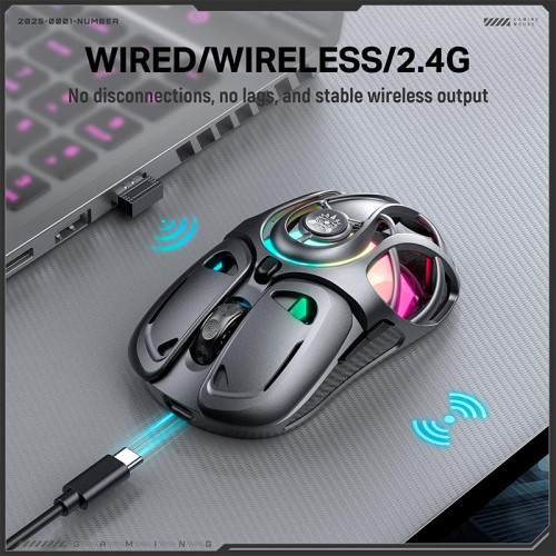 Миша Onikuma Tri Mode RGB gaming mouse DM02 |2.4G/BT/Type-C| grey