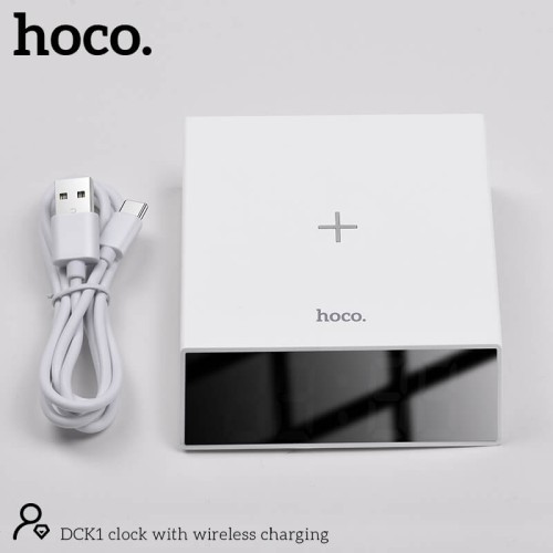 Настільні LED смарт-годинник with Qi Charger HOCO DCK1 |Alarm/Watch/Qi Charger, 10W| white