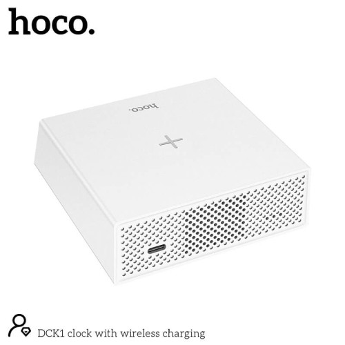 Настільні LED смарт-годинник with Qi Charger HOCO DCK1 |Alarm/Watch/Qi Charger, 10W| white