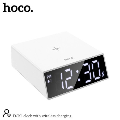 Настільні LED смарт-годинник with Qi Charger HOCO DCK1 |Alarm/Watch/Qi Charger, 10W| white