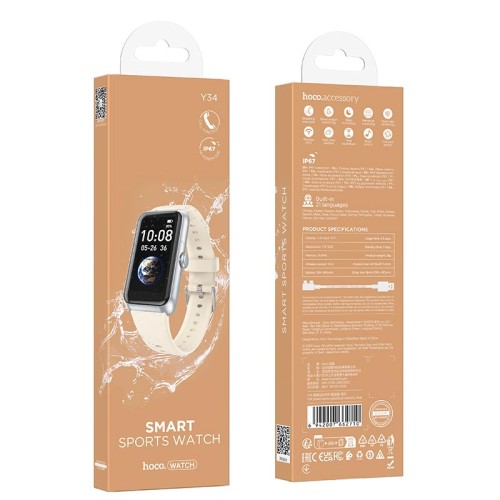 Smart sports watch (call version) HOCO Y34  ip67 |BT5.3, HeatRate, 1.47"| silver