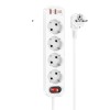 Подовжувач мережевий HOCO Aura 4-bit extension cable socket fast charge NS1 |2USB/1Type-C, 4Sockets, 4000W, 20W/3A, PD/QC, 1.8m| white