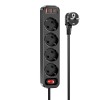 Подовжувач мережевий HOCO Aura 4-bit extension cable socket fast charge NS1 |2USB/1Type-C, 4Sockets, 4000W, 20W/3A, PD/QC, 1.8m| black