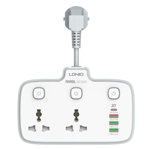 Подовжувач мережевий Ldnio SC2413 |3USB/1Type-C, 3Sockets. QC/PD, 20W/10A, EU Plug| white
