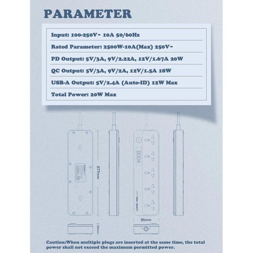Подовжувач мережевий Ldnio SC5415 |PD20W/QC18W, 3USB/1Type-C, 5Sockets| white