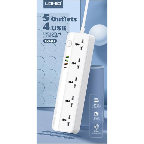 Подовжувач мережевий Ldnio SC5415 |PD20W/QC18W, 3USB/1Type-C, 5Sockets| white
