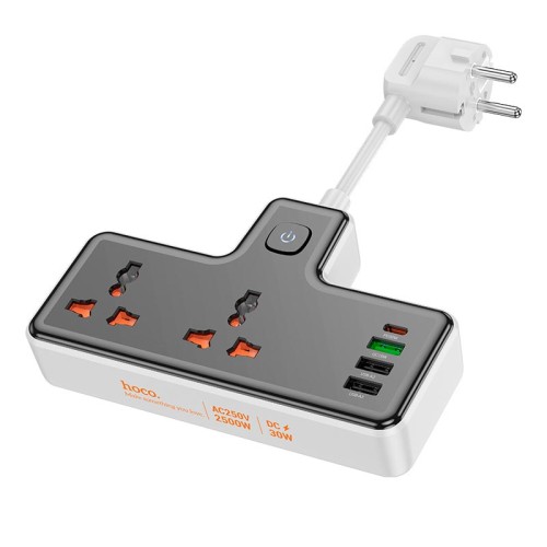 Подовжувач HOCO Reise 2-position expansion socket AC12A |3USB/Type-C, PD/QC, 30W/10A| white