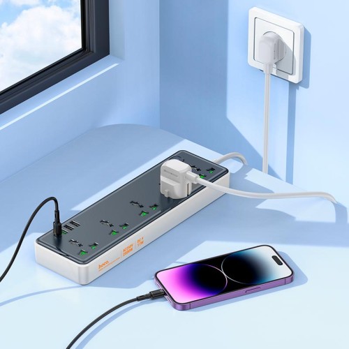 Подовжувач HOCO Talento 5-position socket AC13A |3USB/Type-C, 10A| white