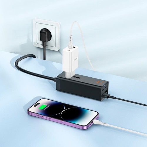 Подовжувач HOCO Barry desktop charger AC10A |2USB/2Type-C, PD/QC, 65W/10A| black