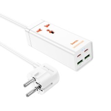 Подовжувач HOCO Barry desktop charger AC10A |2USB/2Type-C, PD/QC, 65W/10A| white