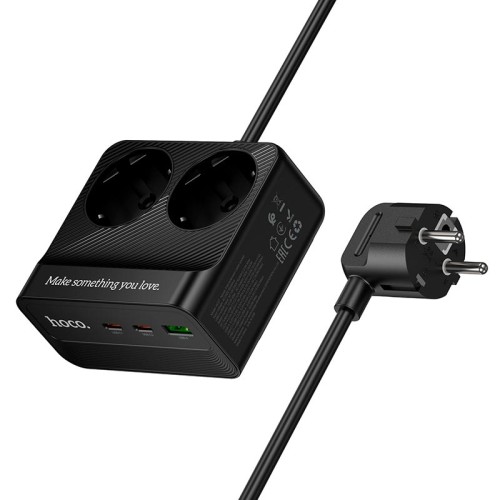 Подовжувач мережевий HOCO Descanso 2-socket PD desktop charger AC27 (L=2M) |1USB/2Type-C, 30W/3A| black
