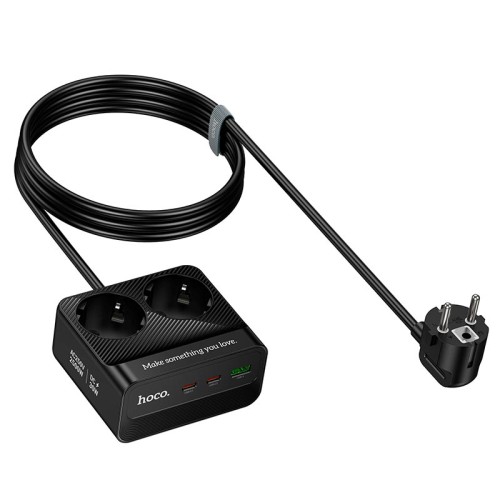 Подовжувач мережевий HOCO Descanso 2-socket PD desktop charger AC27 (L=2M) |1USB/2Type-C, 30W/3A| black
