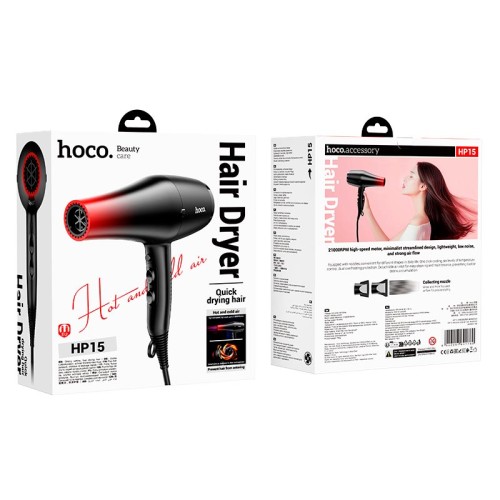 Фен Hoco Hot and cold air hair dryer HP15 |2000-2400W, 21000RPM| black-red
