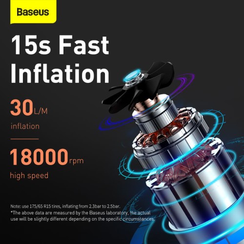 Портативний компресор для автомобіля BASEUS Super Mini Inflator Pump |30L/Min, 12V, 150psi, 3m cable| (CRCQ000001) black