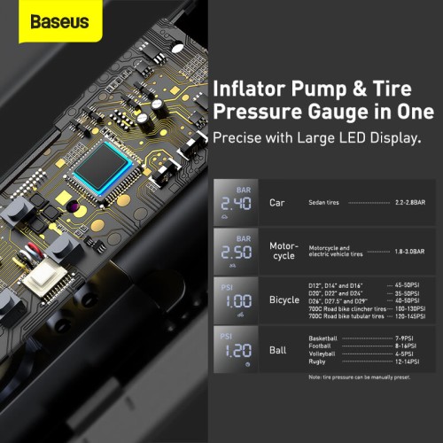 Портативний компресор для автомобіля BASEUS Super Mini Inflator Pump |30L/Min, 12V, 150psi, 3m cable| (CRCQ000001) black