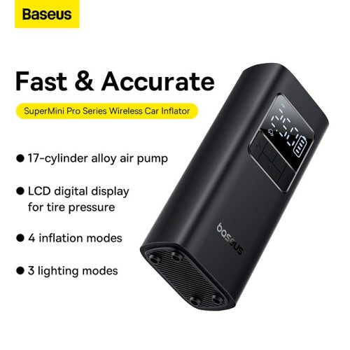 Портативний компресор для автомобіля Baseus SuperMini Pro Series Wireless Car Inflator black