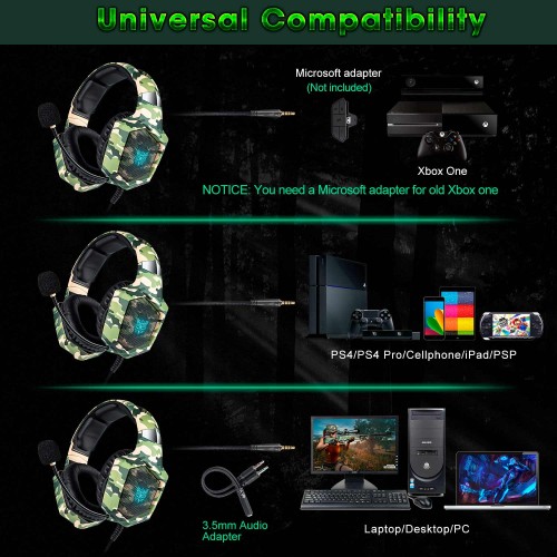 Навушники ONIKUMA Gaming with LED K8 Camouflage-Green