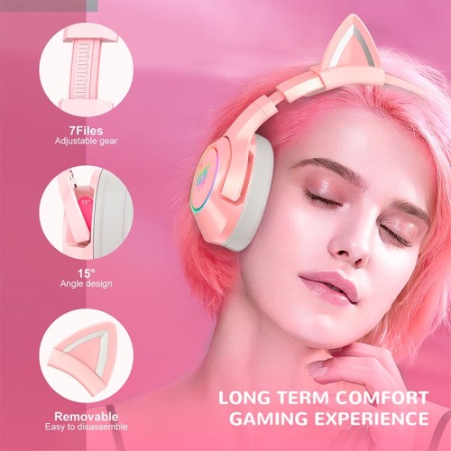 Навушники ONIKUMA Gaming CAT with LED K9 |3.5mm| pink