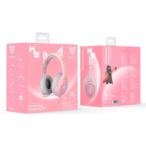 Навушники ONIKUMA Gaming CAT with LED K9 7.1 pink