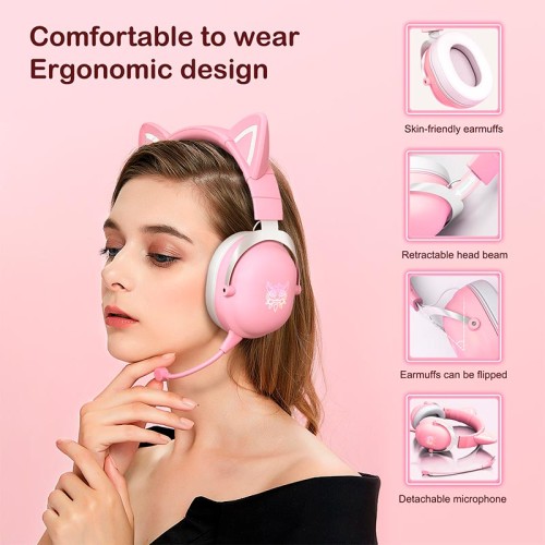Навушники ONIKUMA Bluetooth Gaming CAT with LED B100 (B20) |BT5.0, 15-22h| pink