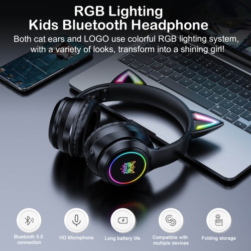 Навушники ONIKUMA Bluetooth Gaming CAT with LED B90 pink