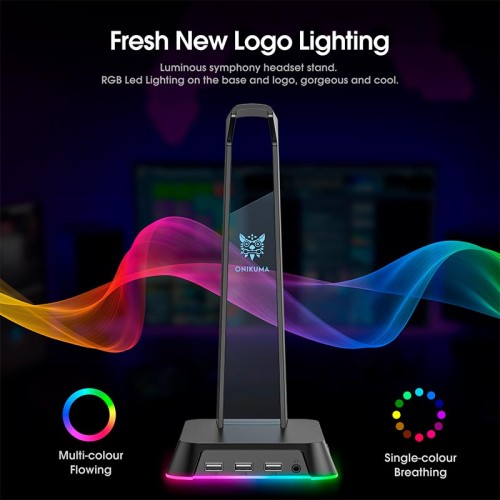 Тримач навушників Onikuma RGB Gaming ST-2 |3USB, AUX| black