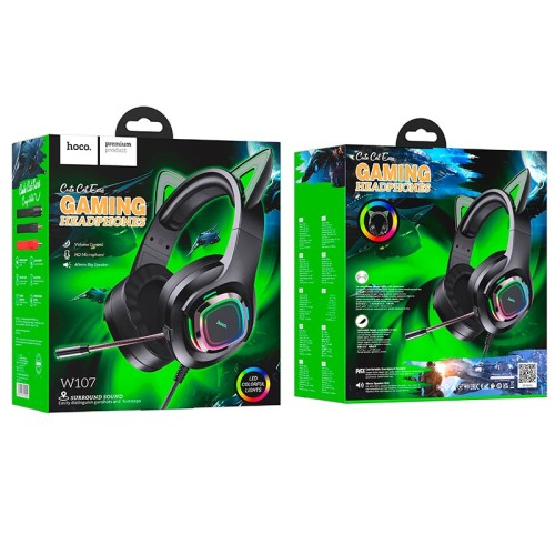 Навушники HOCO Cute cat luminous cat ear gaming headphones W107 phantom