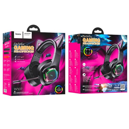 Навушники HOCO Cute cat luminous cat ear gaming headphones W107 elf