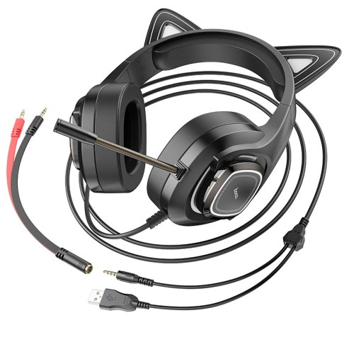 Навушники HOCO Cute cat luminous cat ear gaming headphones W107 elf