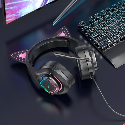 Навушники HOCO Cute cat luminous cat ear gaming headphones W107 elf