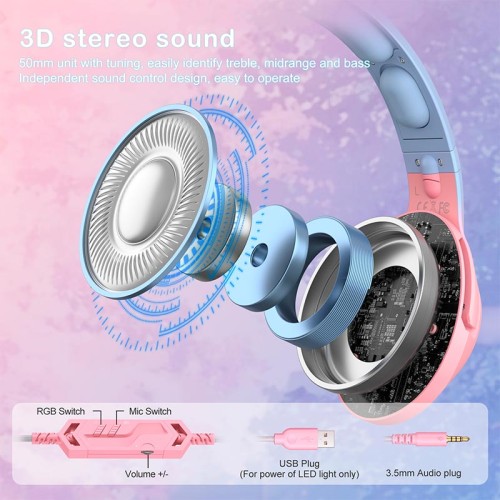 Навушники ONIKUMA Gaming CAT Gradient with RGB K9 |3.5mm| pink&blue