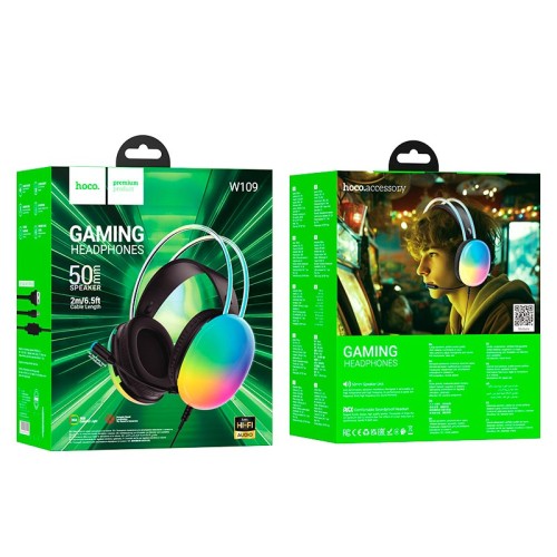 Навушники HOCO Rich gaming headphones W109 RGB |AUX+USB, 2m| black