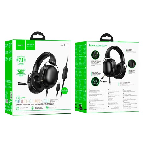 Навушники HOCO Dynamic USB7.1 channel gaming headphones W113 |2m, HD Mic| black