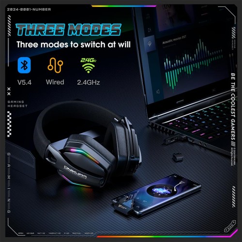 Навушники Onikuma Tri Mode gaming headphones GT826 |BT5.4/2.4G/Type-C, 15/80H, RGB| black