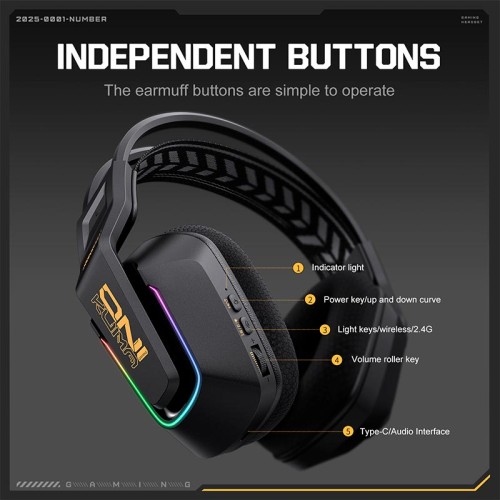 Навушники Onikuma Tri Mode gaming headphones GT828 |BT5.4/2.4G/Type-C, 15/55H, RGB| black