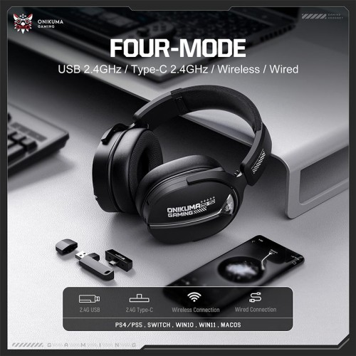 Навушники Onikuma Tri Mode  headphones GT887 |BT5.4/2.4G/Type-C, 20/60H| black