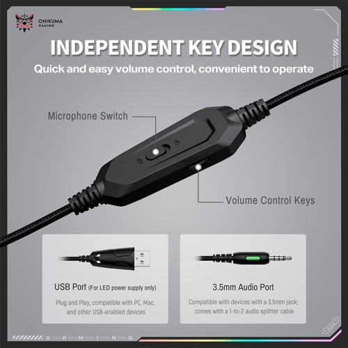 Навушники Onikuma wired gaming headphones X91 |3.5mm+USB, RGB| black