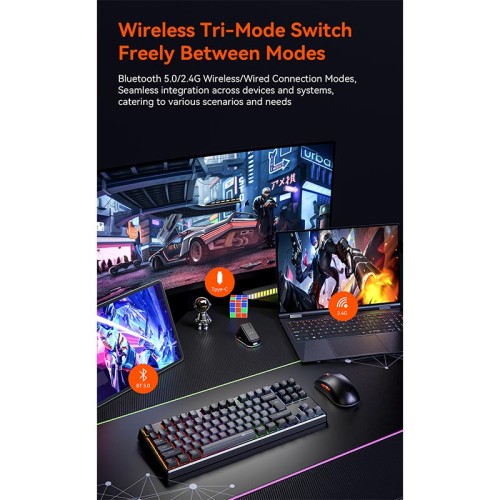 Ігрова клавіатура Meetion Tri-Mode RGB Backlit Mechanical Keyboard MK14 |BT5.0/2.4G/Wired| (Укр/рос/Англ розгортка) black