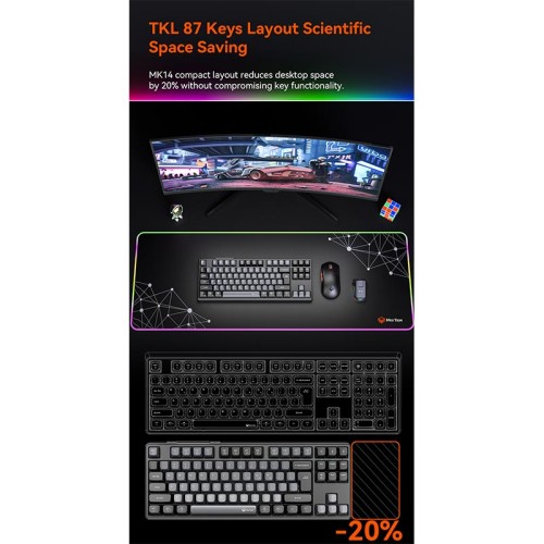 Ігрова клавіатура Meetion Tri-Mode RGB Backlit Mechanical Keyboard MK14 |BT5.0/2.4G/Wired| (Укр/рос/Англ розгортка) black