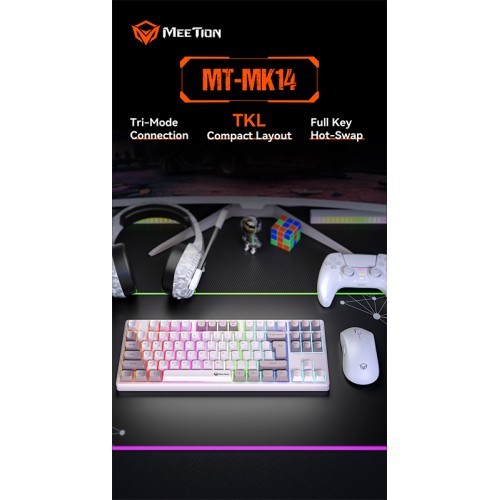 Ігрова клавіатура Meetion Tri-Mode RGB Backlit Mechanical Keyboard MK14 |BT5.0/2.4G/Wired| (Укр/рос/Англ розгортка) black