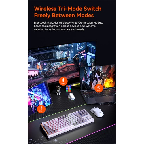 Ігрова клавіатура Meetion Tri-Mode RGB Backlit Mechanical Keyboard MK14 |BT5.0/2.4G/Wired| (Укр/рос/Англ розгортка) black