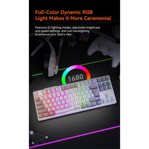 Ігрова клавіатура Meetion Tri-Mode RGB Backlit Mechanical Keyboard MK14 |BT5.0/2.4G/Wired| (Укр/рос/Англ розгортка) white