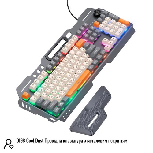 Клавіатура HOCO Wired metal cover gaming keyboard DI98 |RGB, 104 Keys| (UA/ru/EN розгортка) black