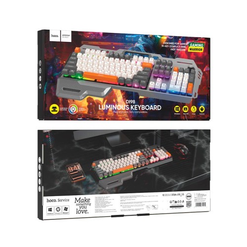 Клавіатура HOCO Wired metal cover gaming keyboard DI98 |RGB, 104 Keys| (UA/ru/EN розгортка) black