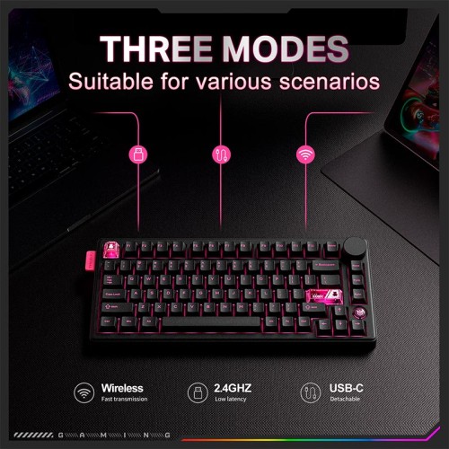 Клавіатура Onikuma Tri Mode Mechanical RGB gaming keyboard 81 Keys MT706 |2.4G/BT/Type-C, ENG Layout white