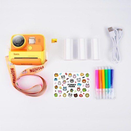Дитяча цифрова фото-відео камера HOCO Dual lens children printing camera DV200 |2" ips screen| yellow