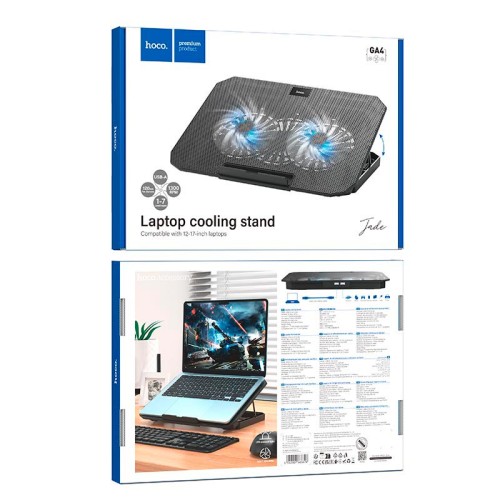 Куллер для Ноутбука HOCO Jade laptop cooling stand GA4 |12-17", RGB, 7 level, 2 Fans| black