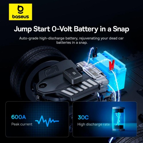 Пусковий пристрій (бустер) для авто Baseus Super Energy Series 4-in-1 Car Jump Starter 600A black